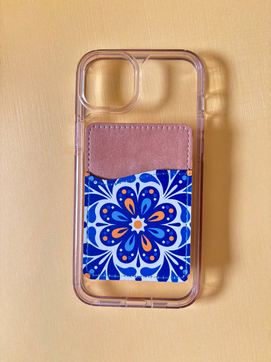 Blue Tile Flowers Phone Card Holder