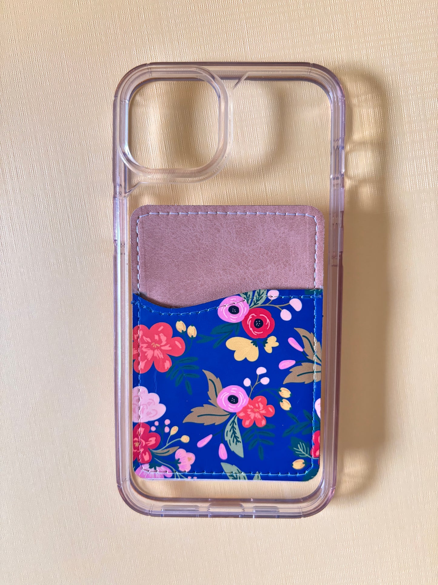 Blue Background Flowers Phone Card Holder