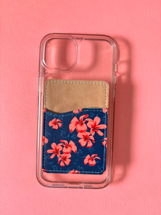 Navy Flowers Phone Card Holder